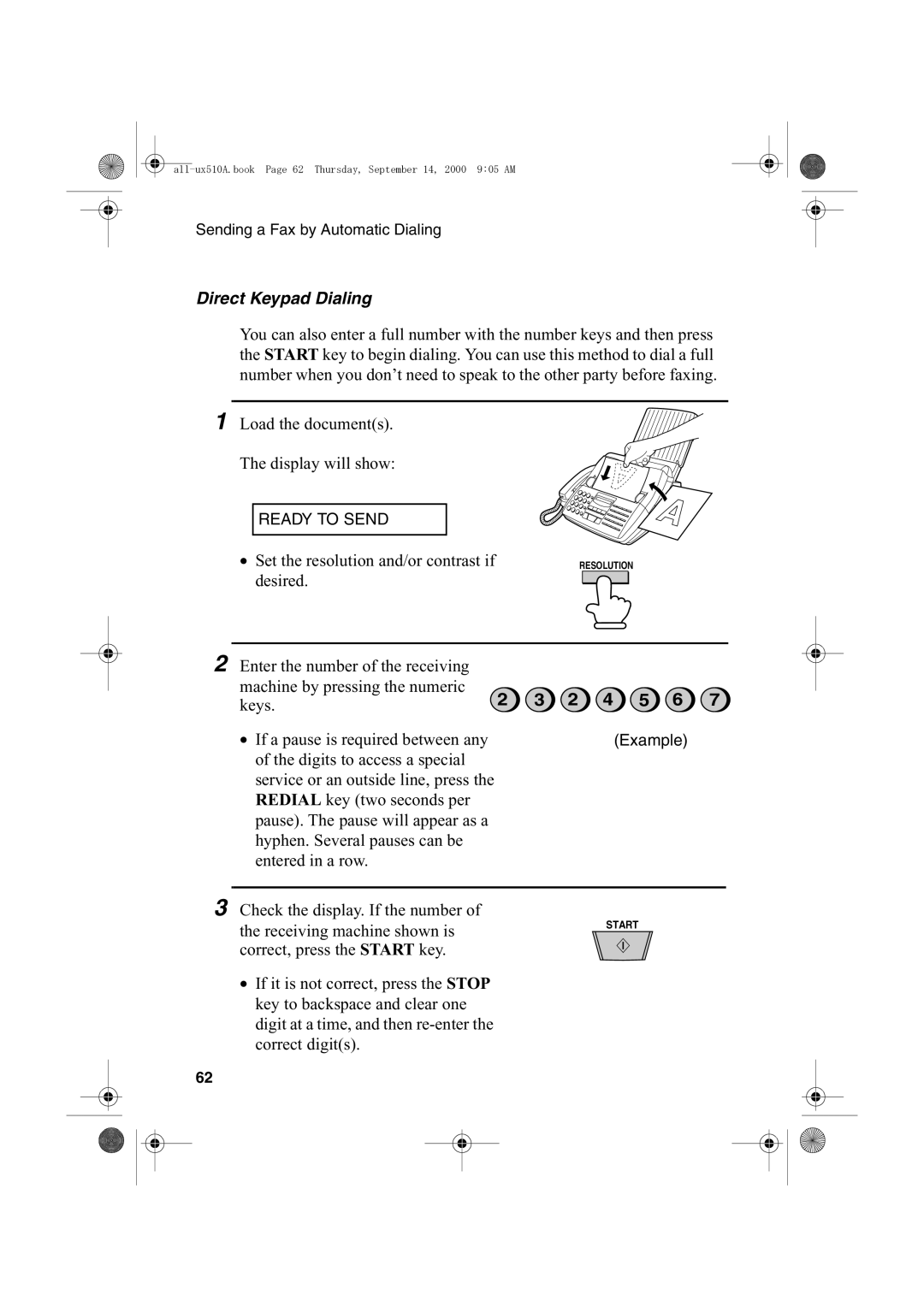 Sharp FO-1470 operation manual Direct Keypad Dialing 