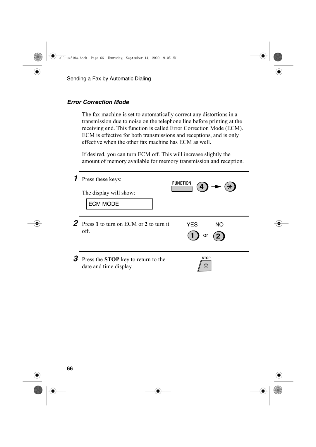 Sharp FO-1470 operation manual Error Correction Mode 