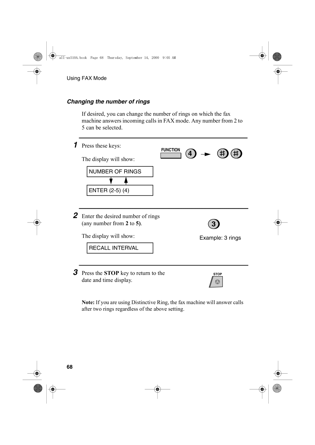 Sharp FO-1470 operation manual Changing the number of rings 