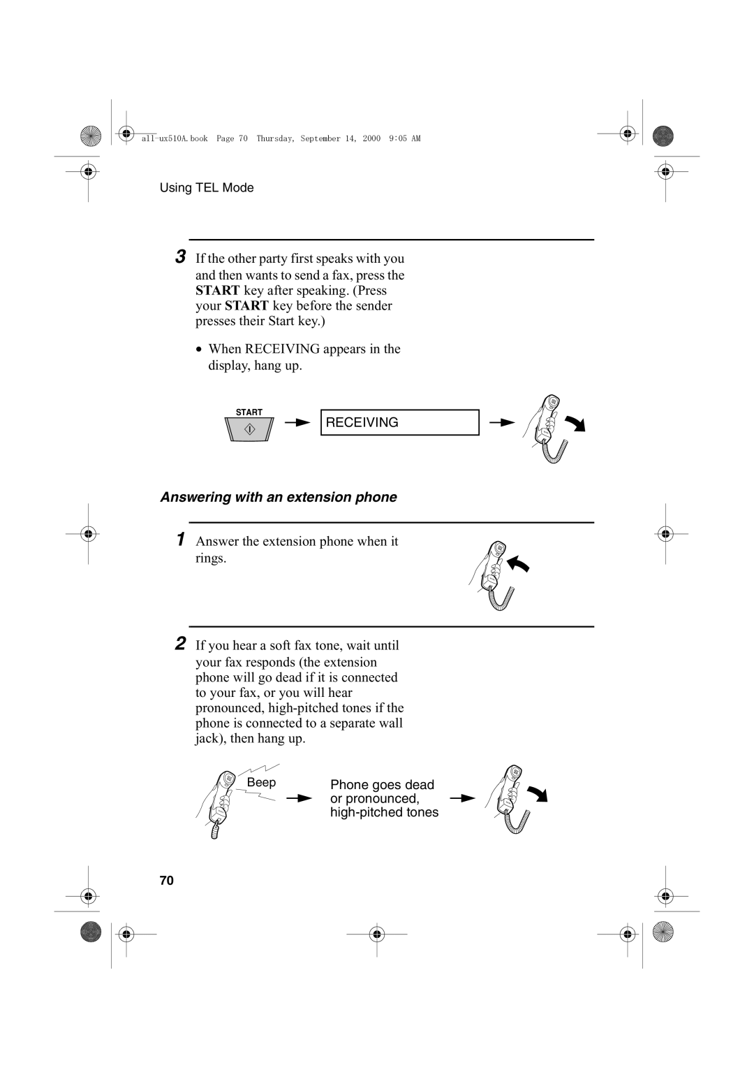 Sharp FO-1470 operation manual Answering with an extension phone, Or pronounced 