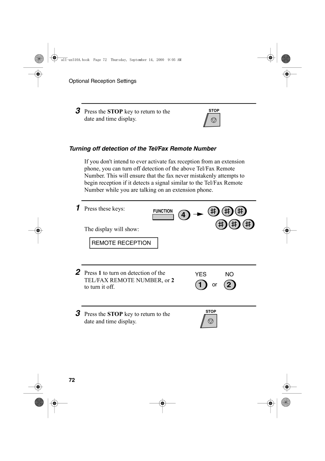 Sharp FO-1470 operation manual Turning off detection of the Tel/Fax Remote Number 