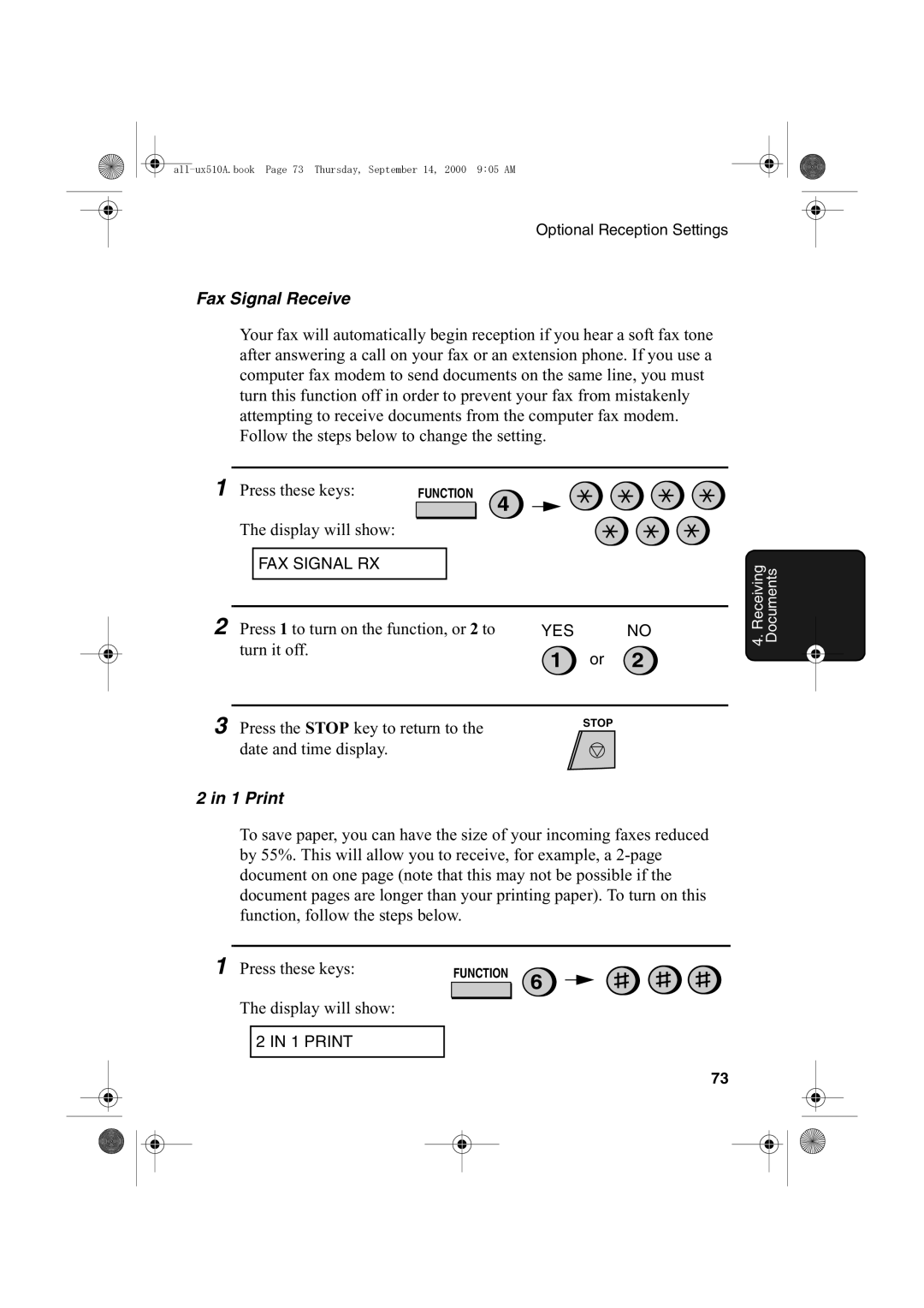 Sharp FO-1470 operation manual Fax Signal Receive, Print 