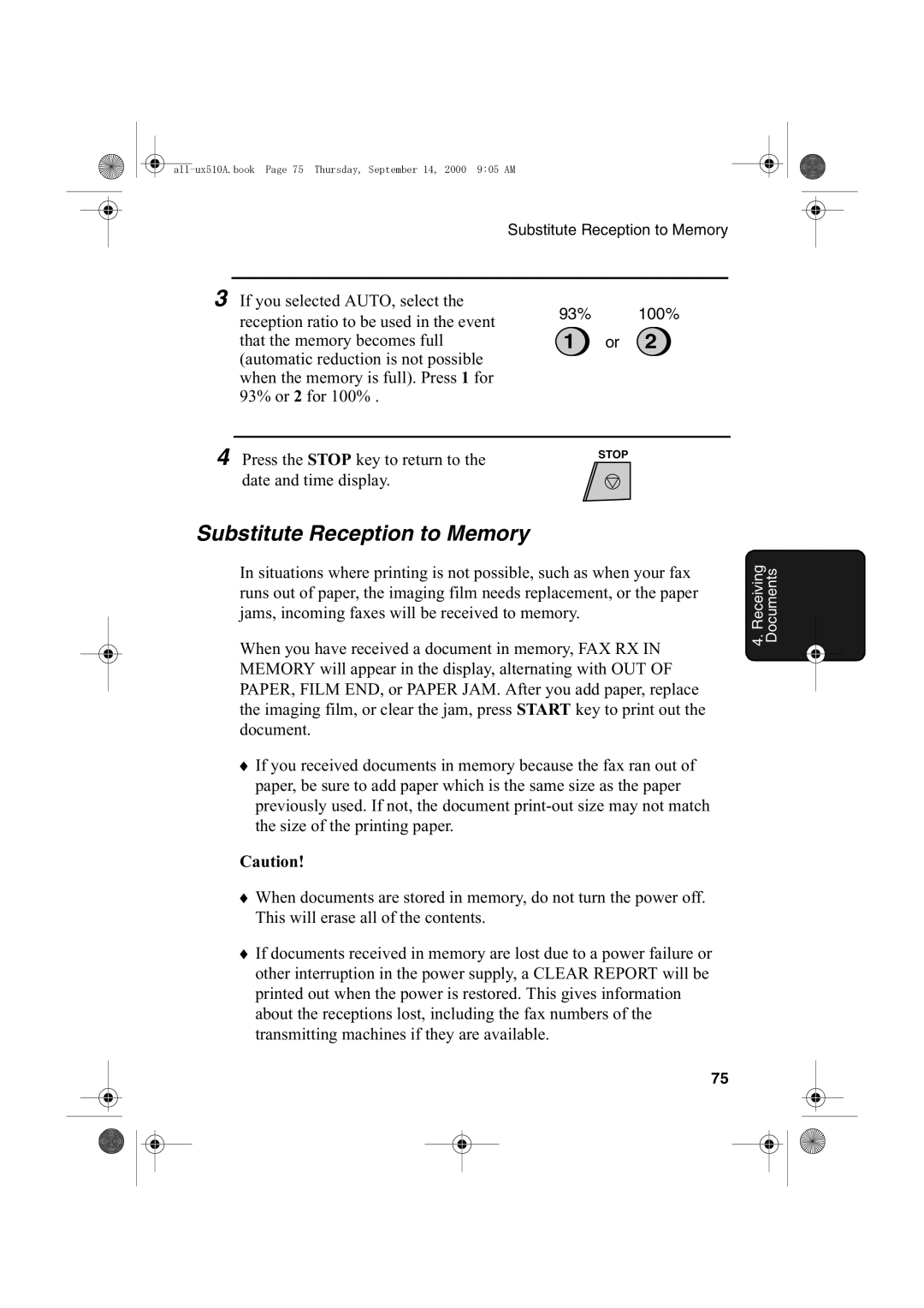 Sharp FO-1470 operation manual Substitute Reception to Memory 