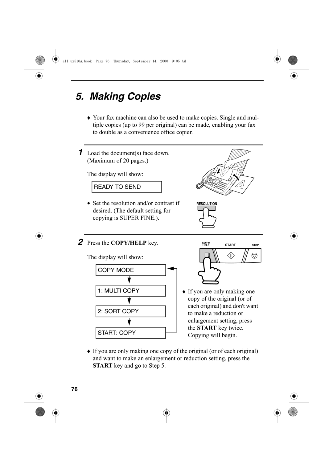 Sharp FO-1470 operation manual Making Copies 