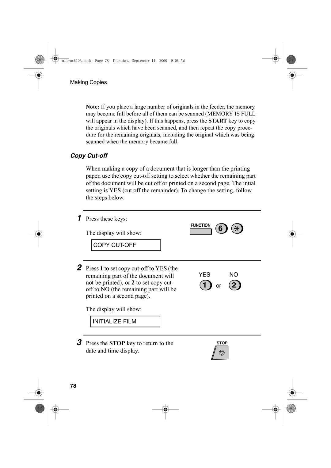 Sharp FO-1470 operation manual Copy Cut-off 