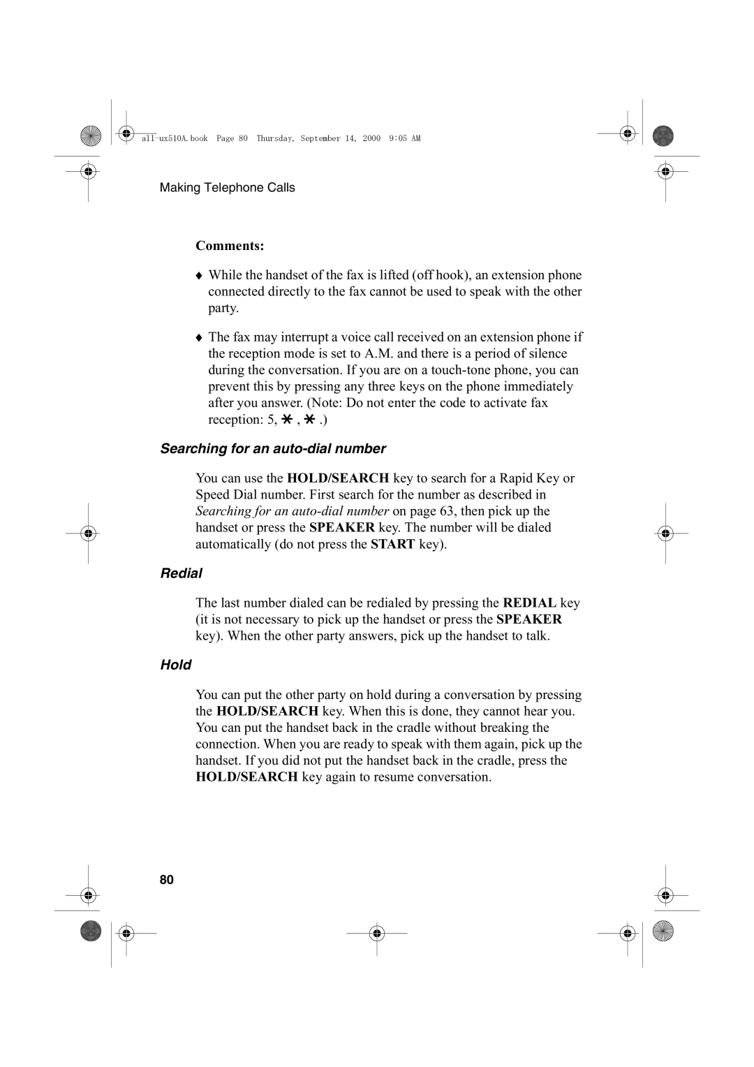 Sharp FO-1470 operation manual Redial, Hold 