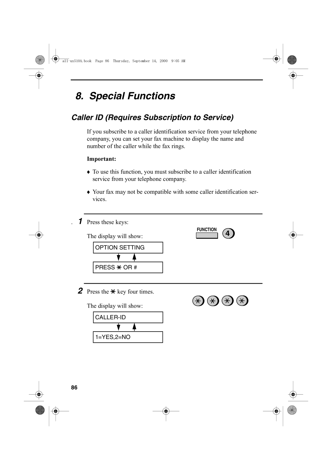 Sharp FO-1470 operation manual Special Functions, Caller ID Requires Subscription to Service 