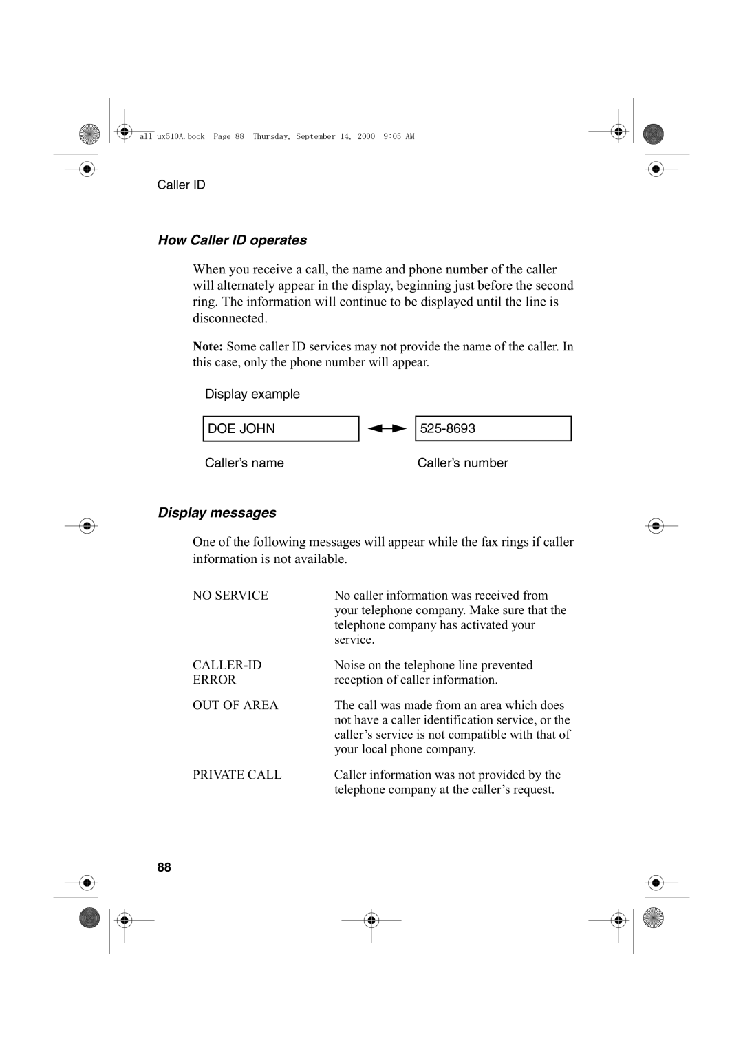 Sharp FO-1470 operation manual How Caller ID operates, Display messages 