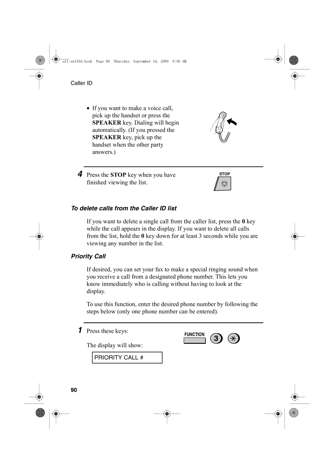 Sharp FO-1470 operation manual To delete calls from the Caller ID list, Priority Call 