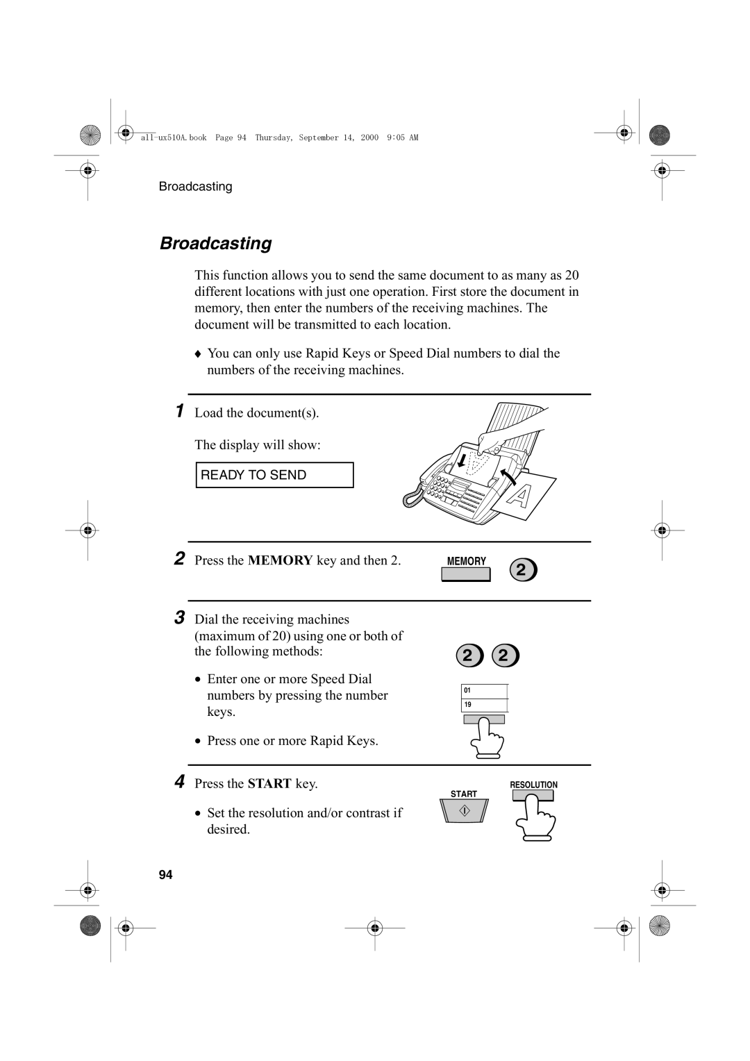 Sharp FO-1470 operation manual Broadcasting 