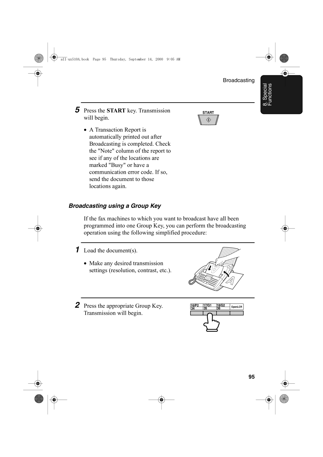 Sharp FO-1470 operation manual Broadcasting using a Group Key 