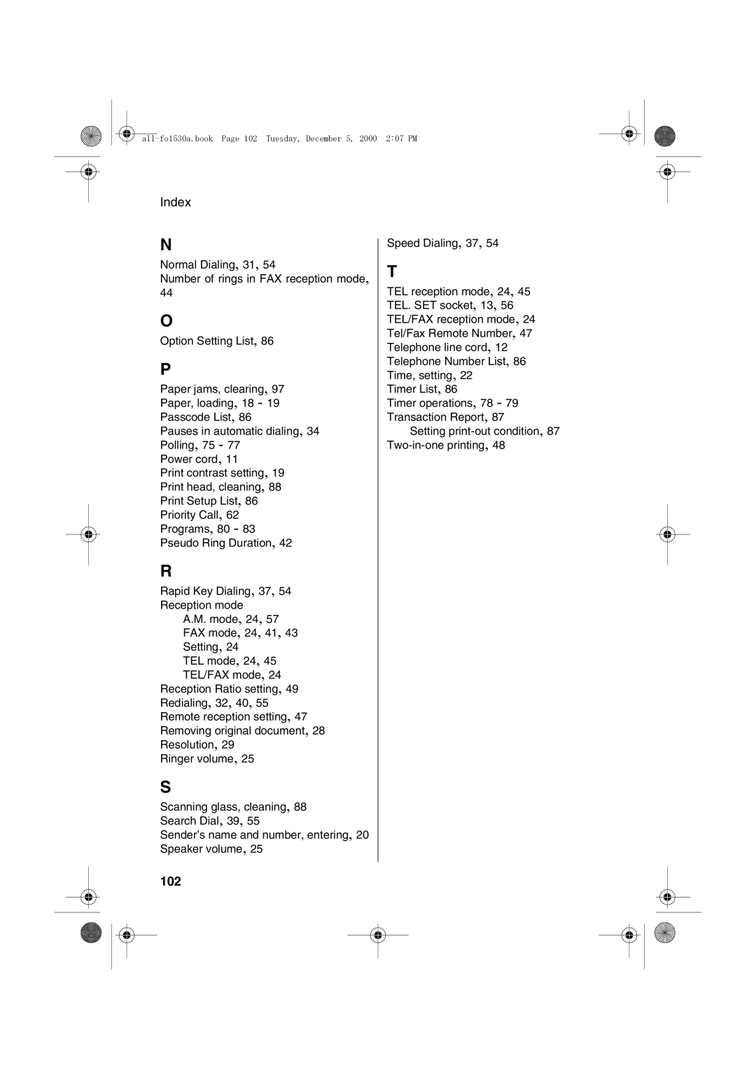 Sharp FO-1530 operation manual 102 