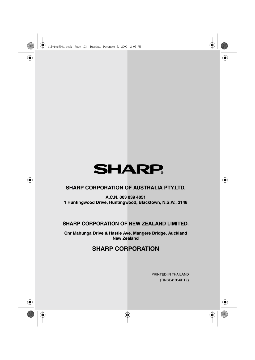 Sharp FO-1530 operation manual Sharp Corporation 