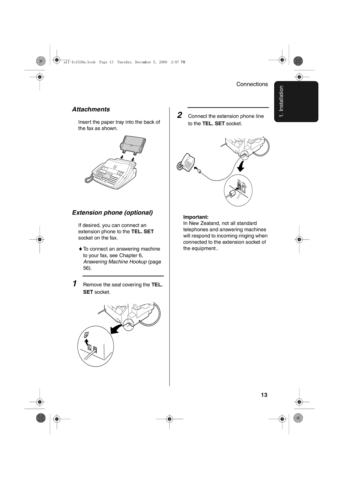 Sharp FO-1530 operation manual Attachments, Extension phone optional 