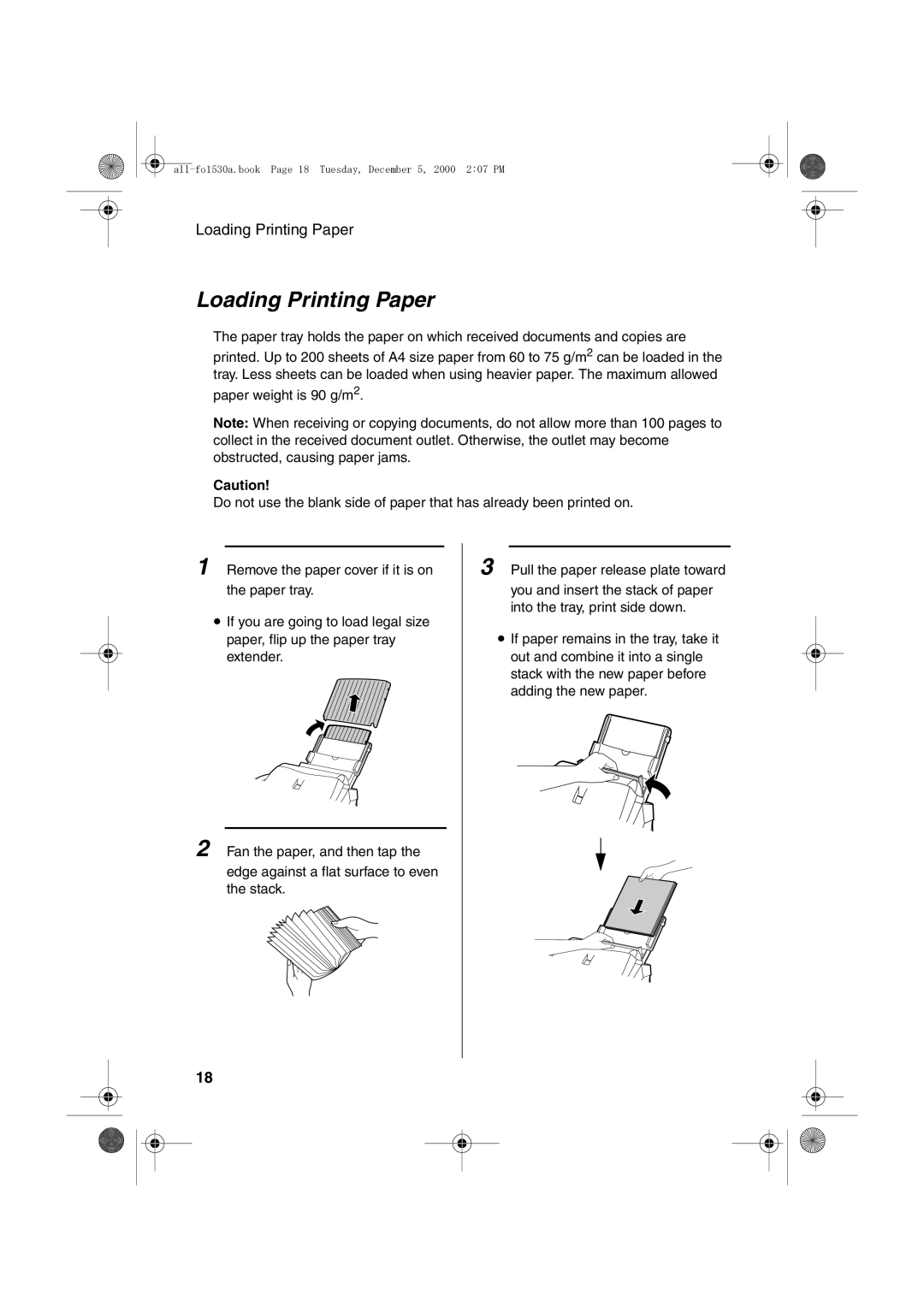 Sharp FO-1530 operation manual Loading Printing Paper 