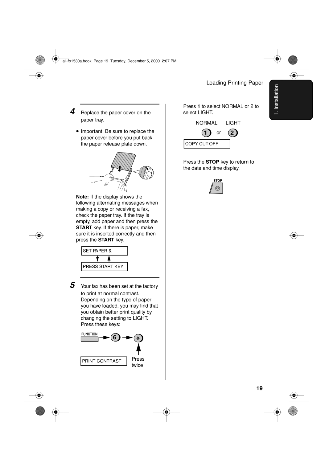 Sharp FO-1530 operation manual Normal Light 