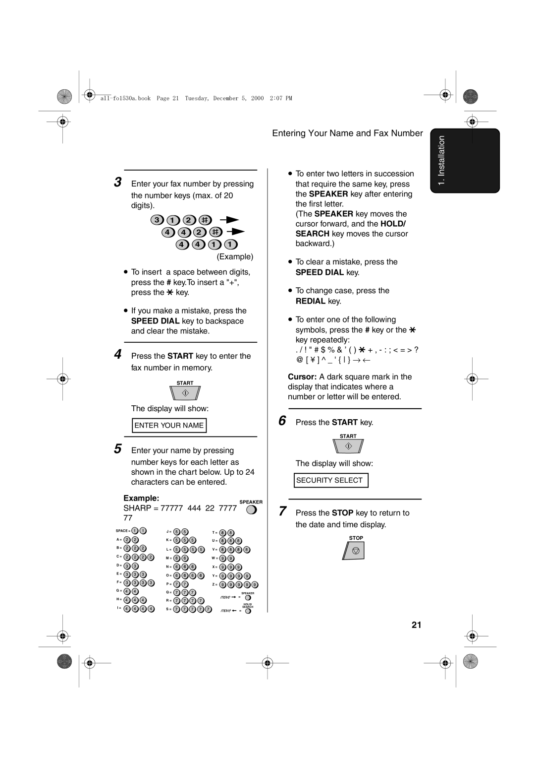 Sharp FO-1530 operation manual Example, Sharp = 77777 444 22 