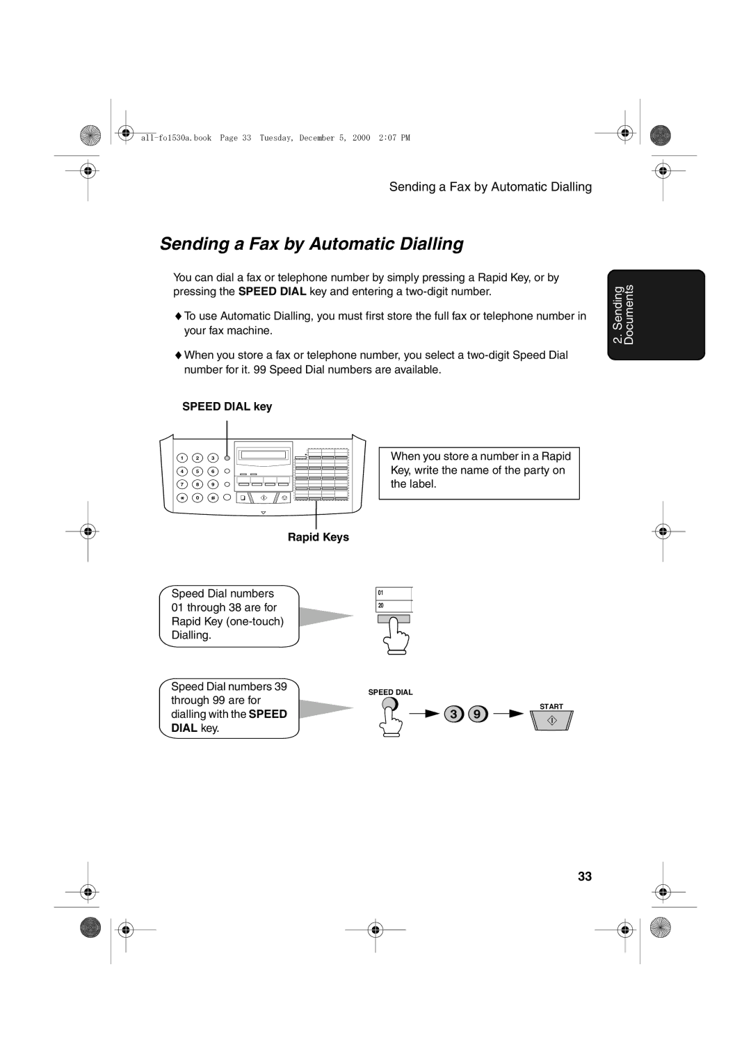 Sharp FO-1530 operation manual Sending a Fax by Automatic Dialling, Rapid Keys 