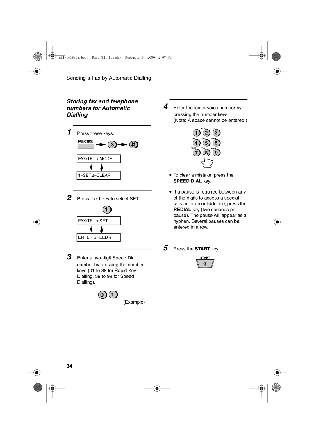 Sharp FO-1530 operation manual Storing fax and telephone numbers for Automatic Dialling 