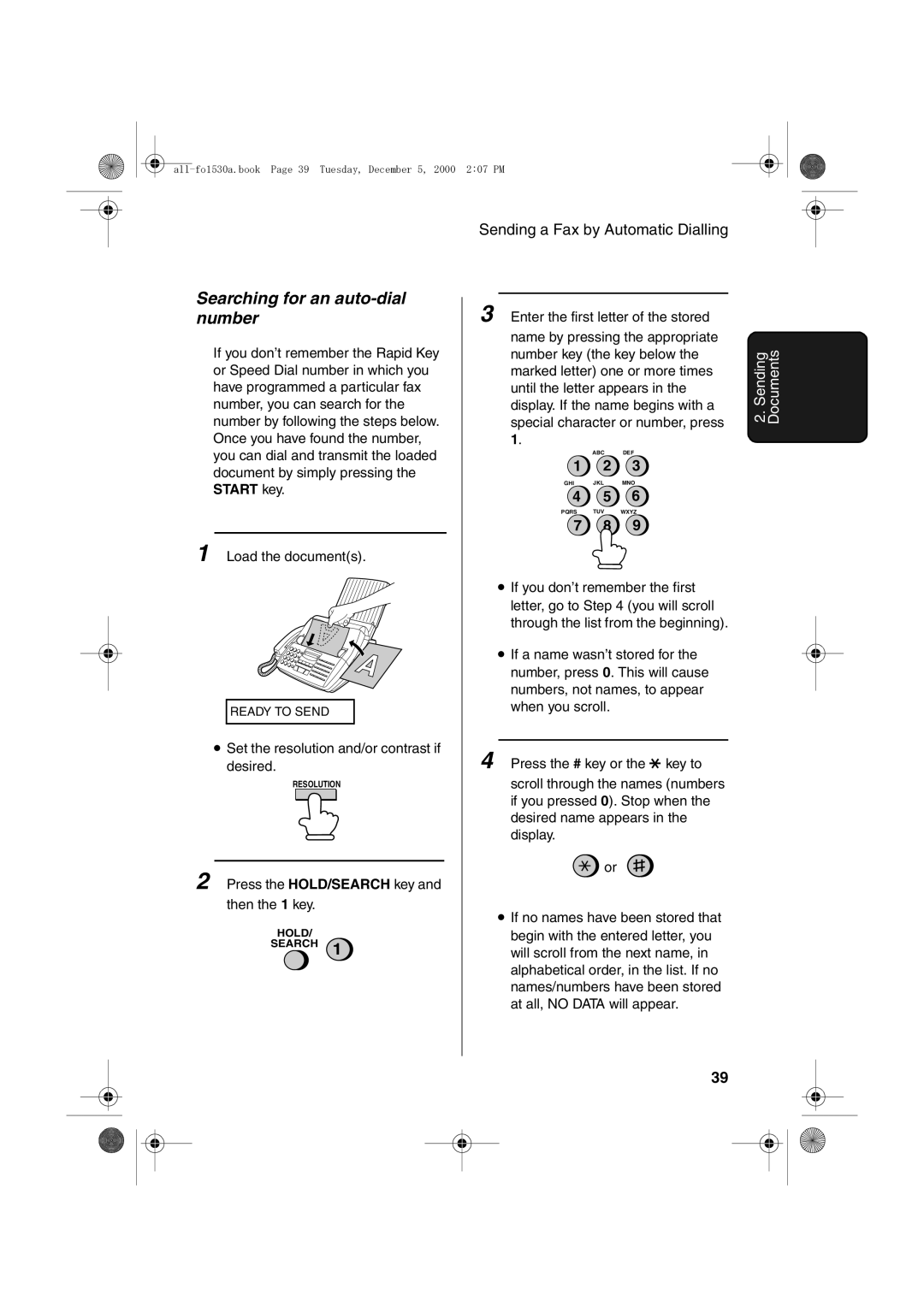 Sharp FO-1530 operation manual Searching for an auto-dial number 