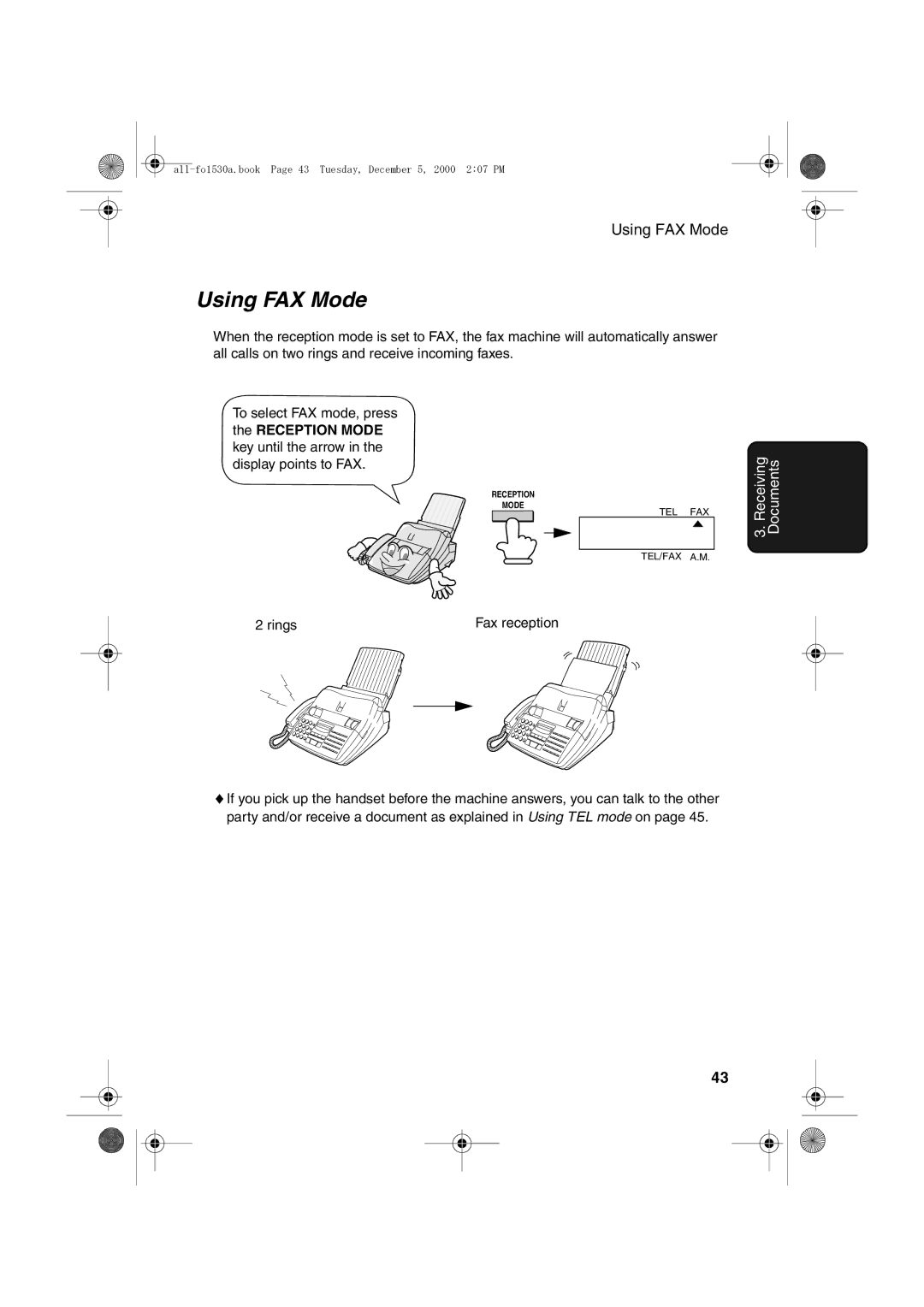 Sharp FO-1530 operation manual Using FAX Mode 