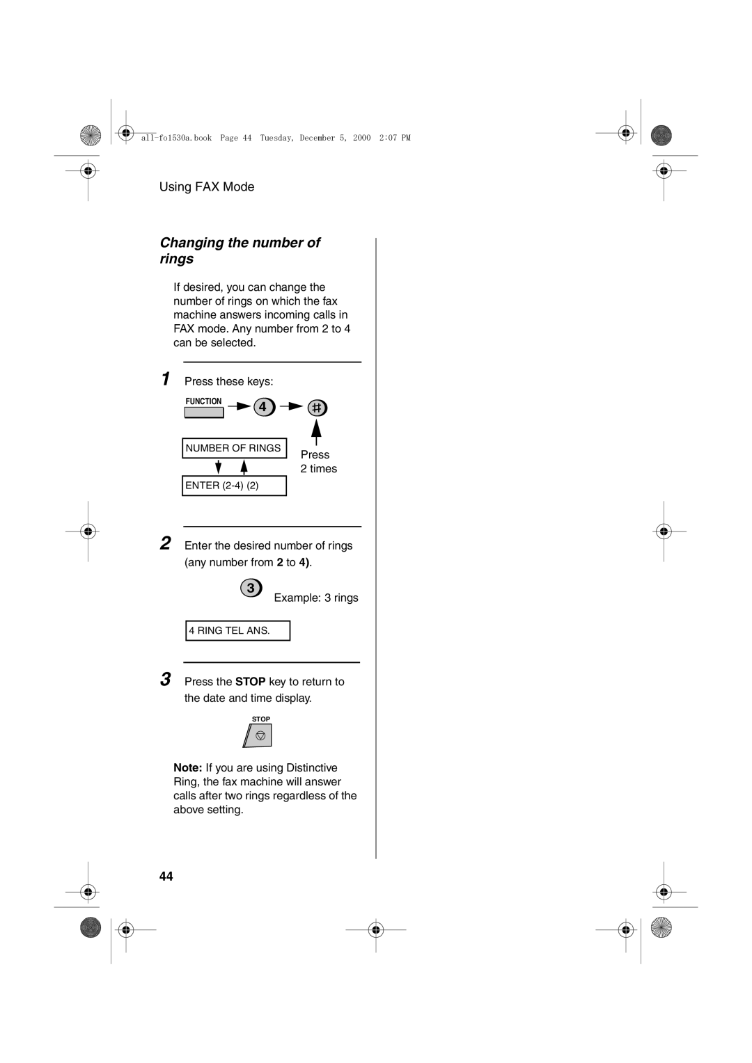 Sharp FO-1530 operation manual Changing the number of rings 