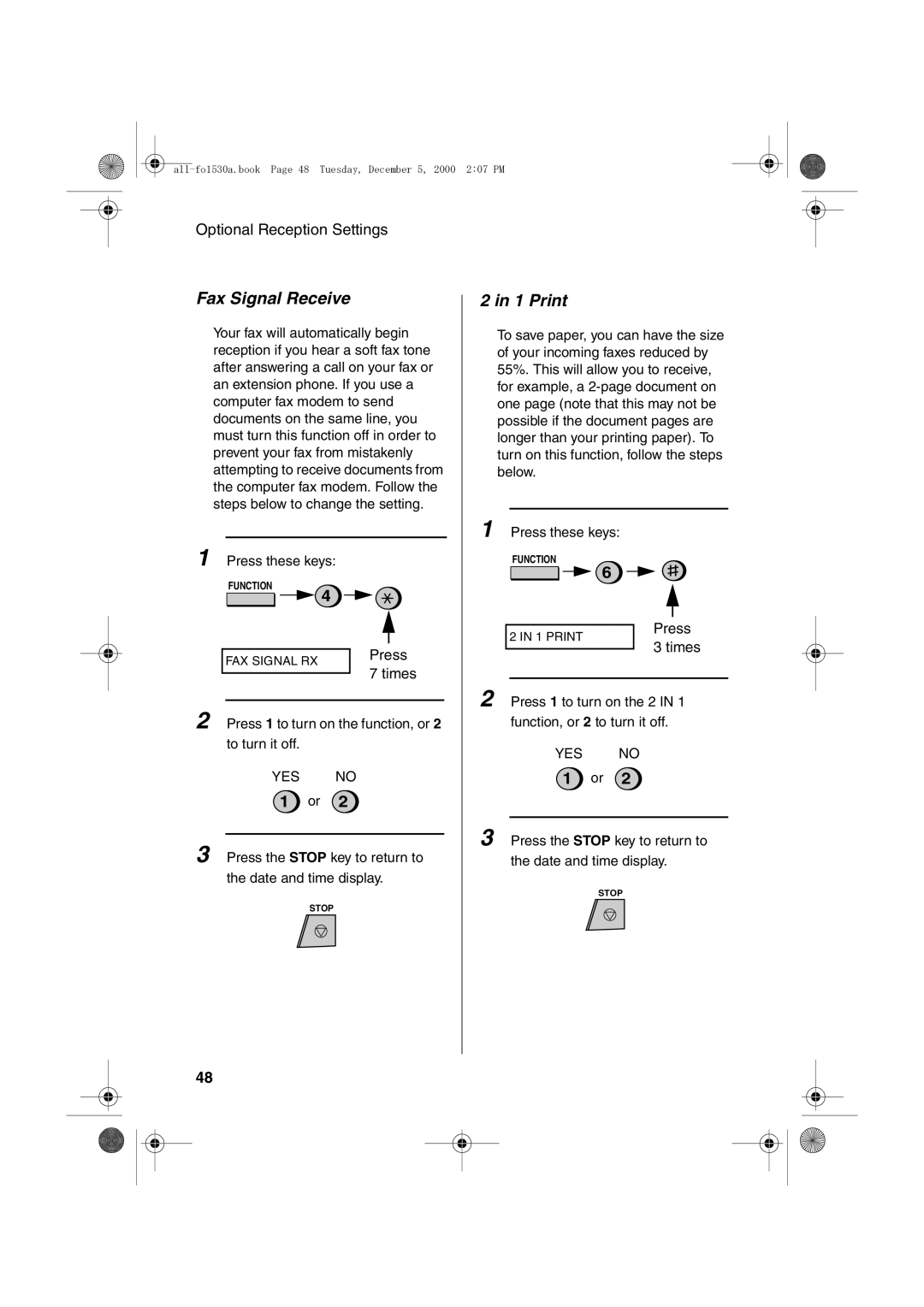 Sharp FO-1530 operation manual Fax Signal Receive, Print 