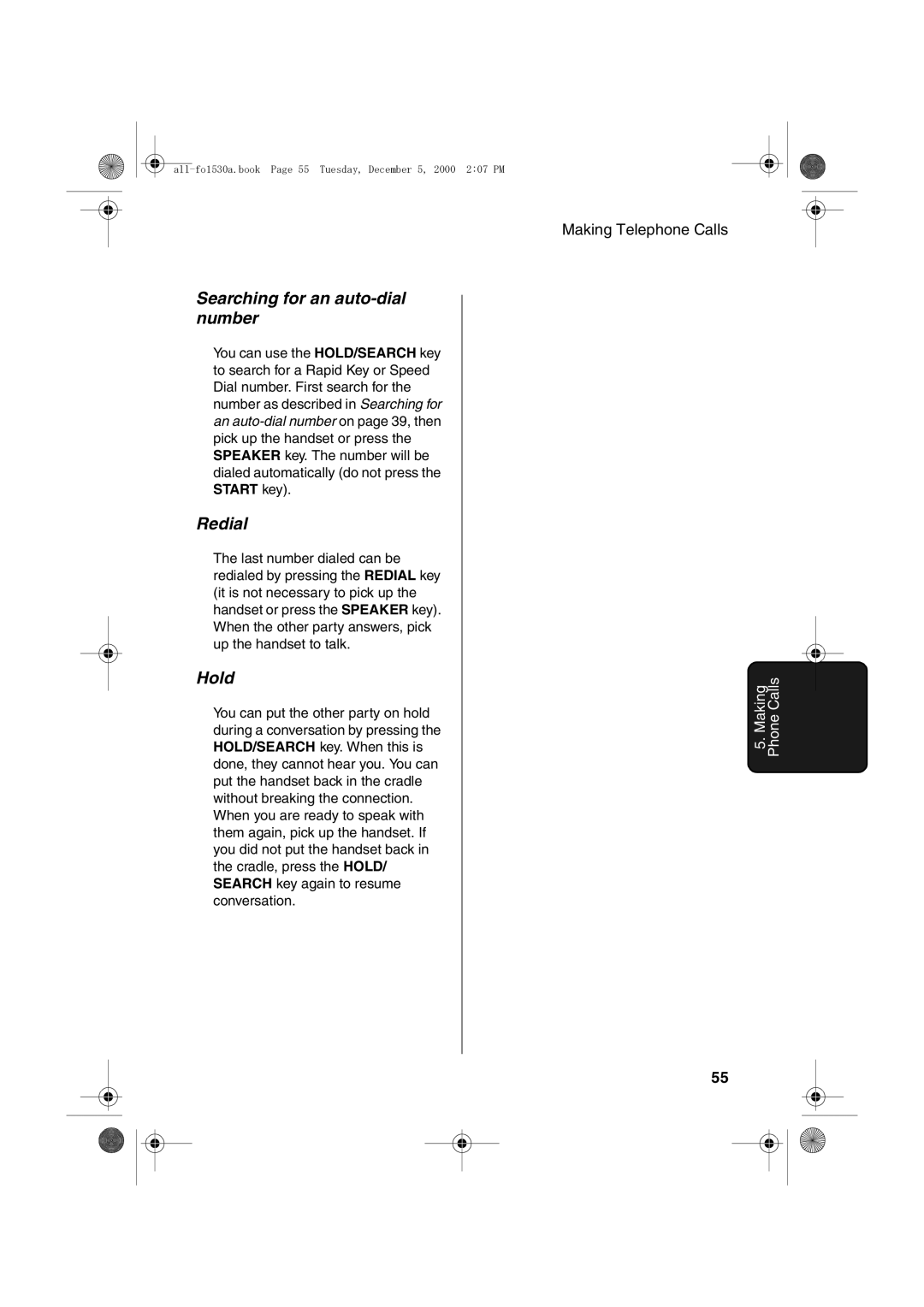 Sharp FO-1530 operation manual Redial, Hold 