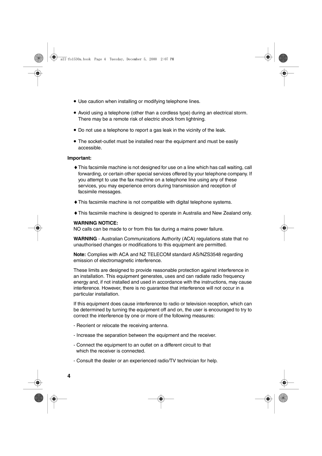 Sharp FO-1530 operation manual All-fo1530a.book Page 4 Tuesday, December 5, 2000 207 PM 