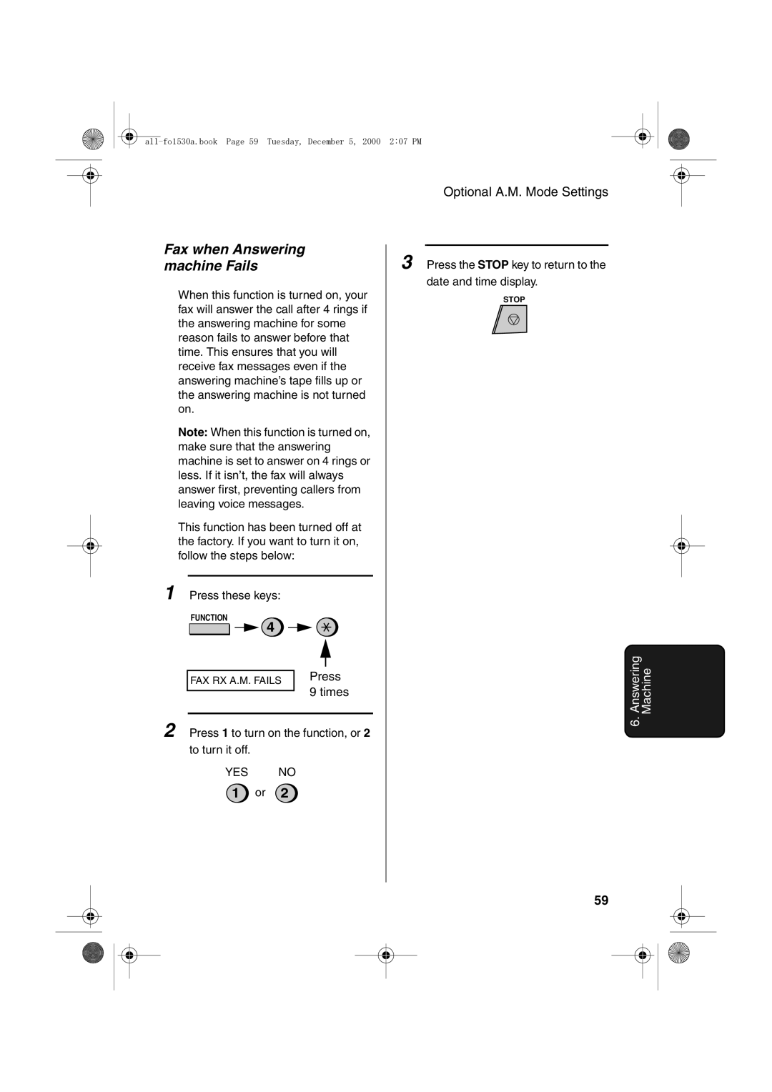 Sharp FO-1530 operation manual Fax when Answering machine Fails, Press 