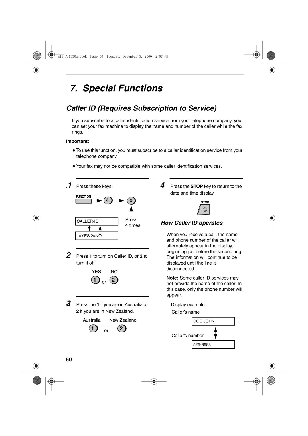 Sharp FO-1530 operation manual Special Functions, Caller ID Requires Subscription to Service, How Caller ID operates 