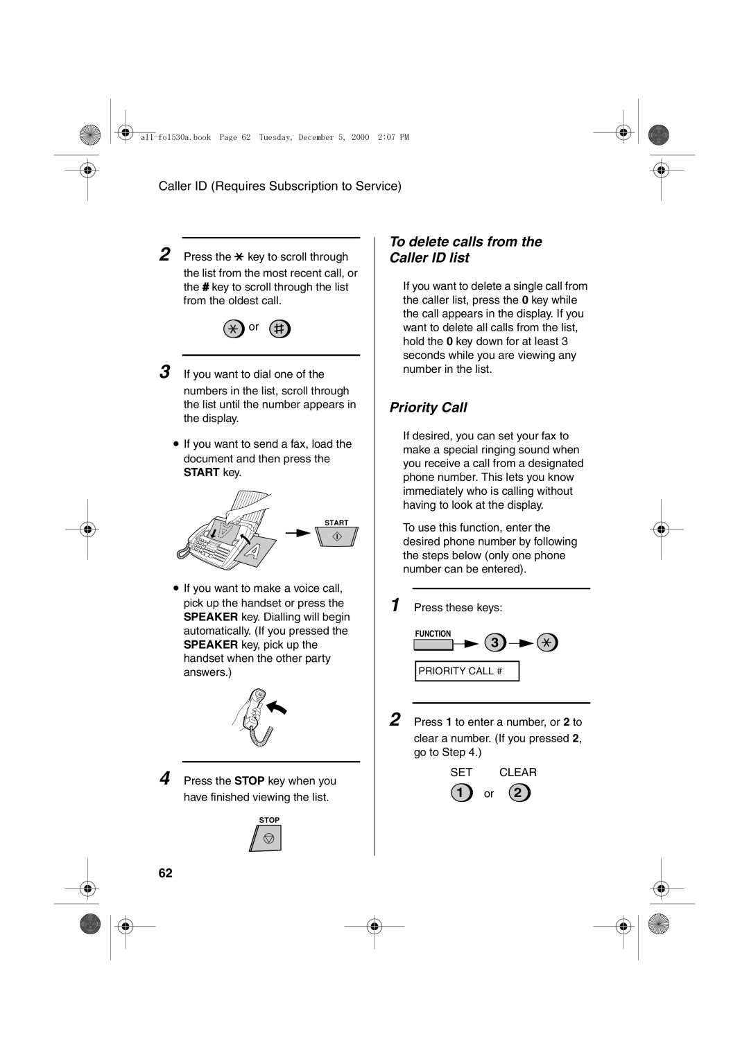 Sharp FO-1530 operation manual To delete calls from the Caller ID list, Priority Call 