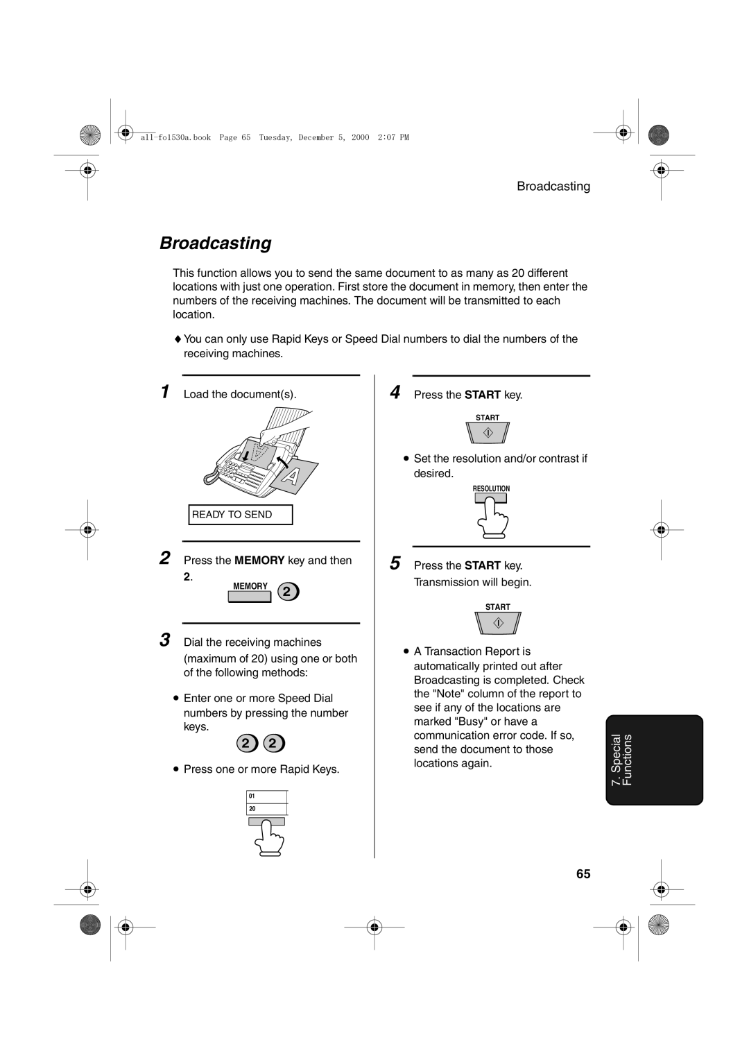 Sharp FO-1530 operation manual Broadcasting 