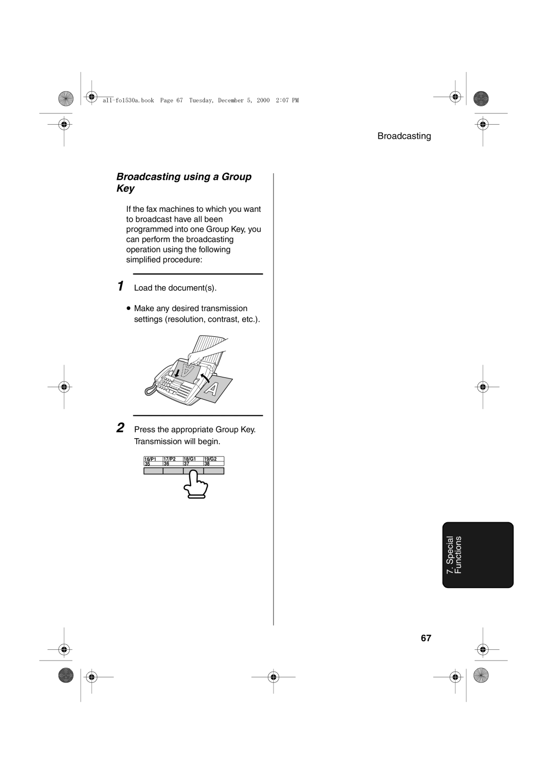 Sharp FO-1530 operation manual Broadcasting using a Group Key 