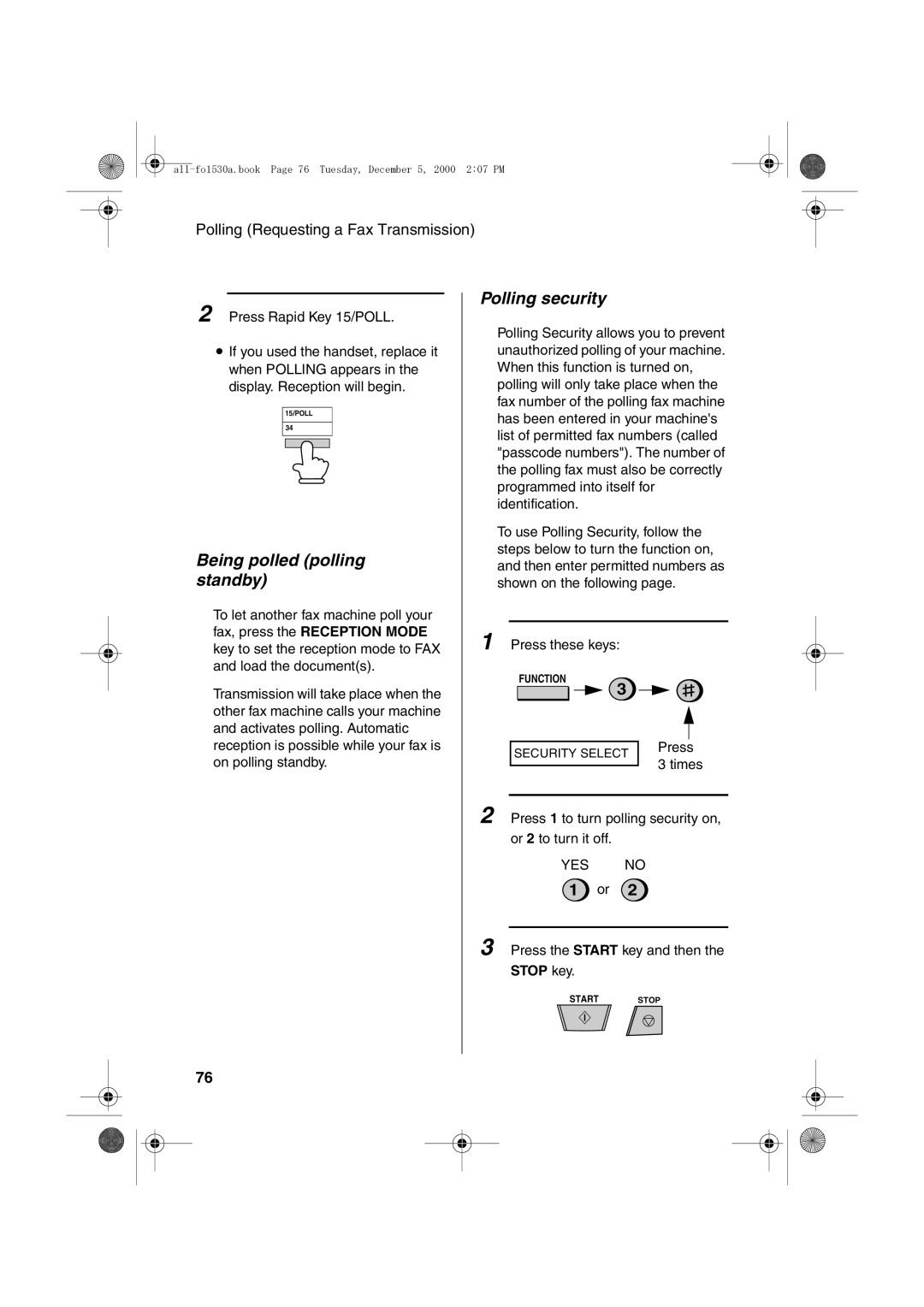 Sharp FO-1530 operation manual Being polled polling standby, Polling security 