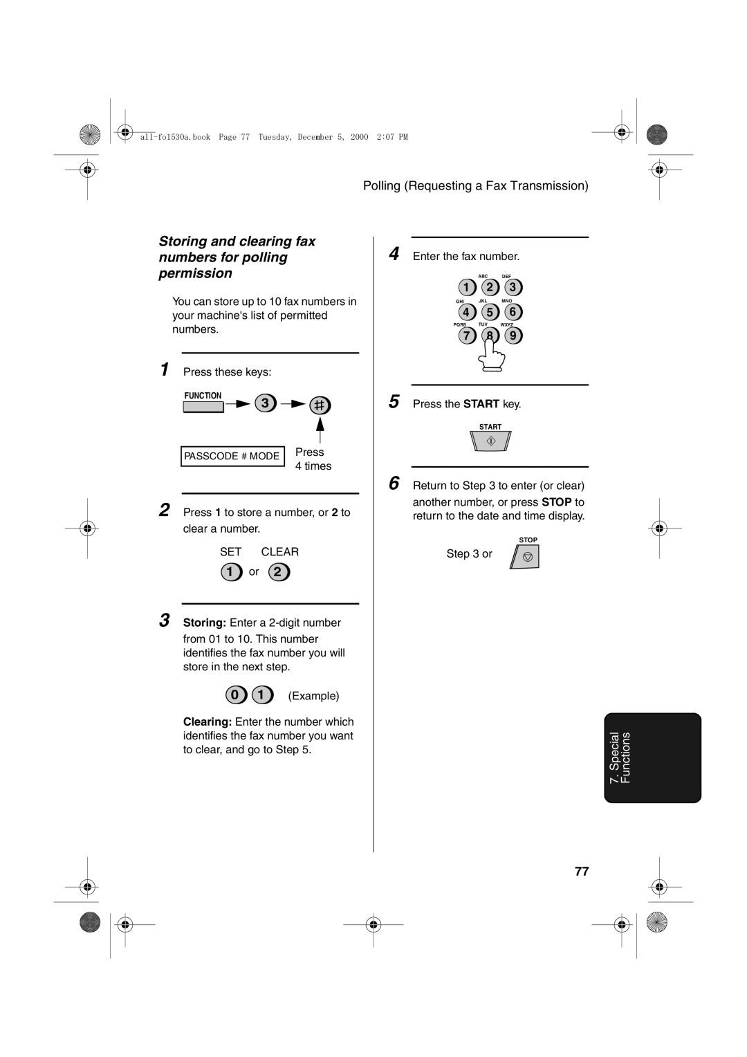 Sharp FO-1530 operation manual Storing and clearing fax numbers for polling permission 