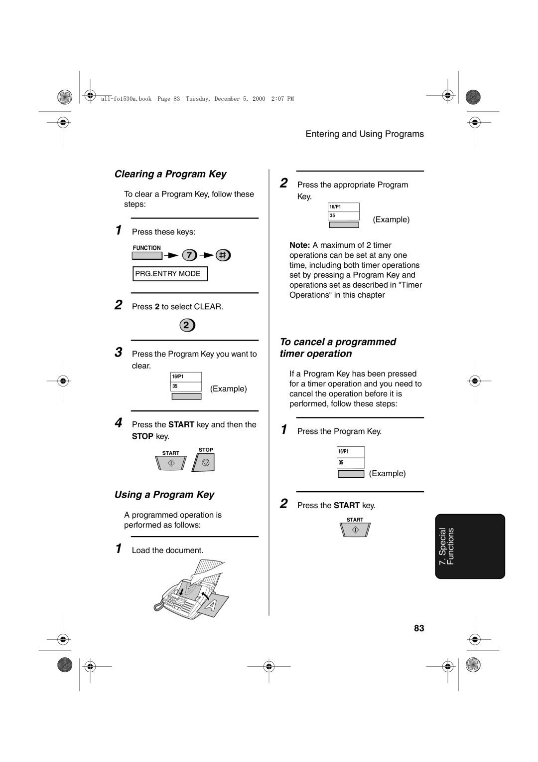 Sharp FO-1530 operation manual Clearing a Program Key, To cancel a programmed timer operation, Using a Program Key 