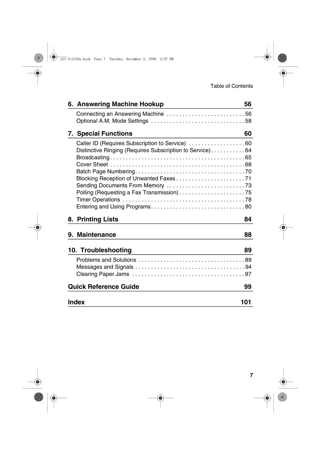 Sharp FO-1530 operation manual Answering Machine Hookup 