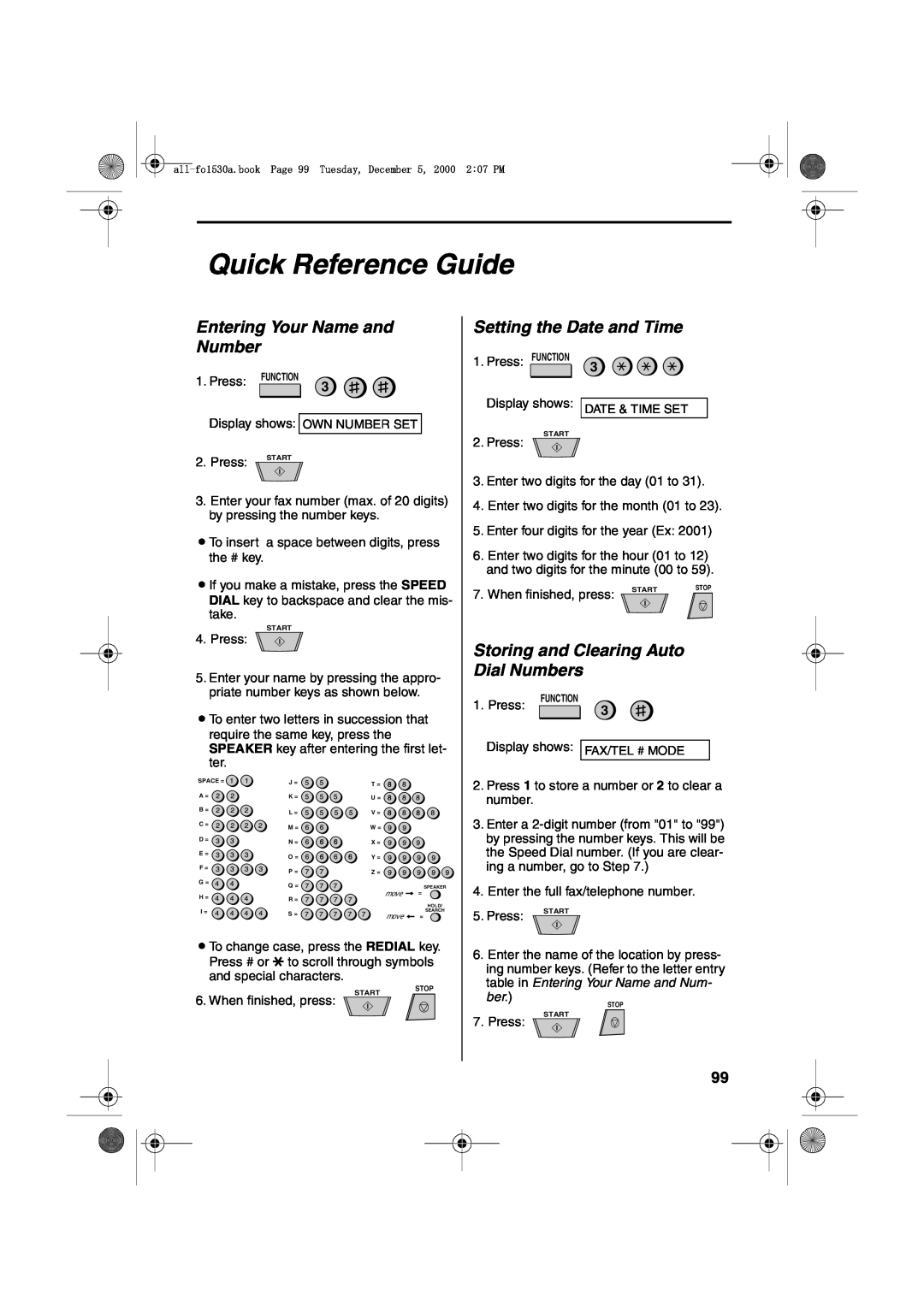 Sharp FO-1530 Quick Reference Guide, Entering Your Name and Number, Setting the Date and Time, When finished, press 