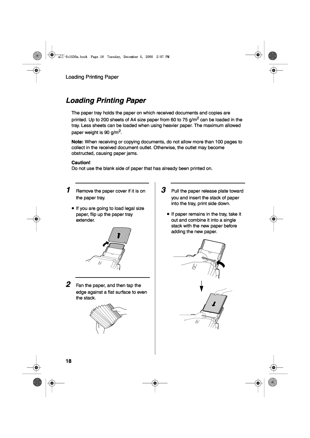 Sharp FO-1530 operation manual Loading Printing Paper 