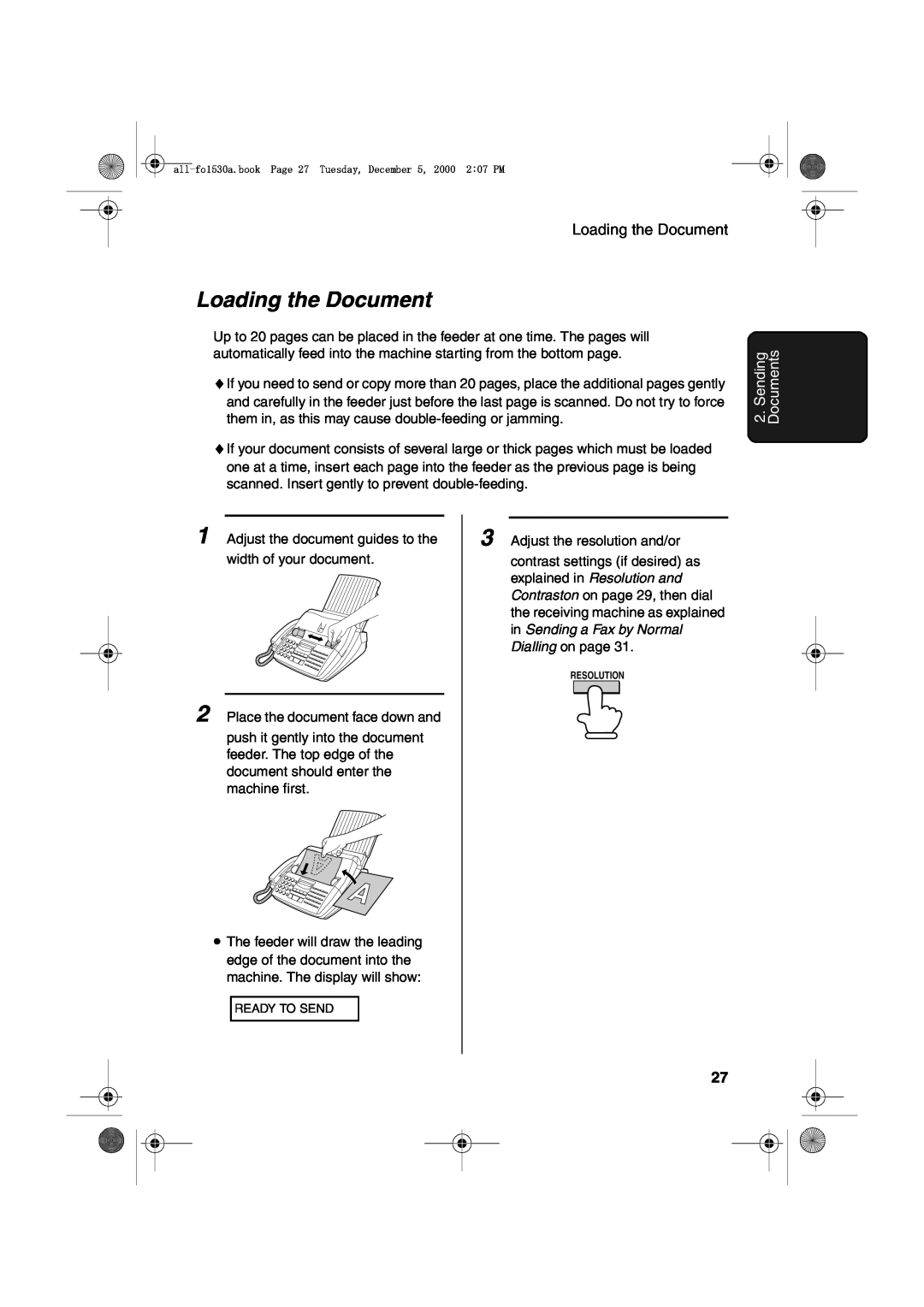 Sharp FO-1530 operation manual Loading the Document, Sending Documents 