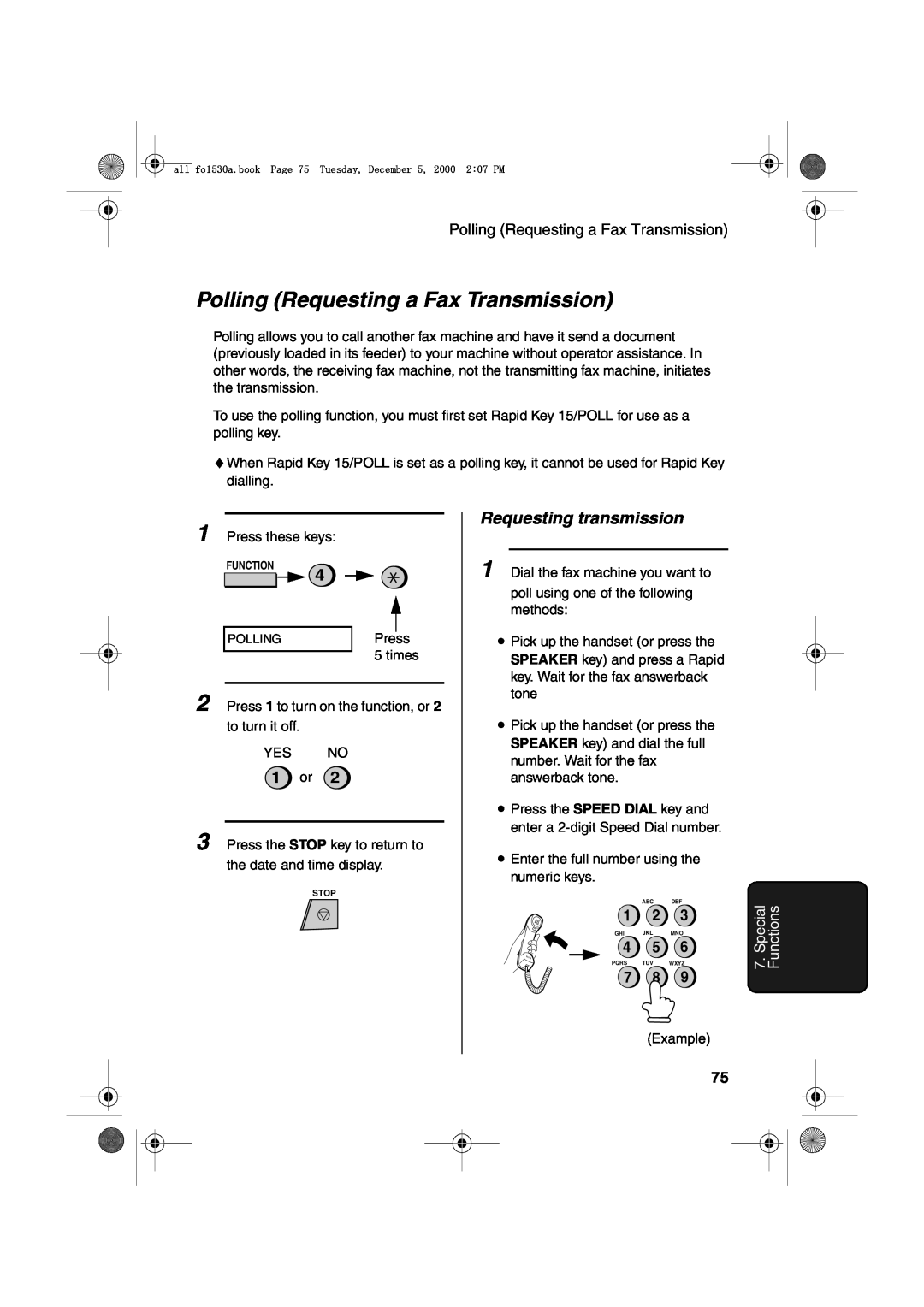 Sharp FO-1530 operation manual Polling Requesting a Fax Transmission, Requesting transmission, 1 or, Special Functions 