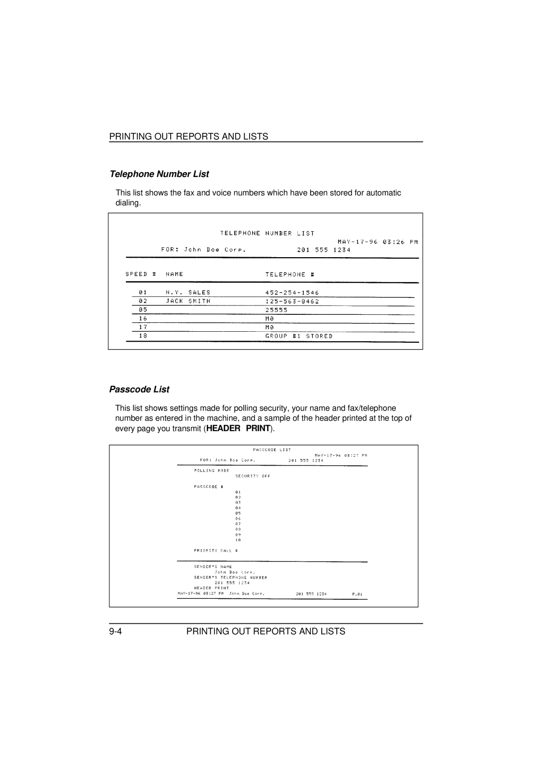 Sharp FO-1850, FO-1650 operation manual Telephone Number List, Passcode List 