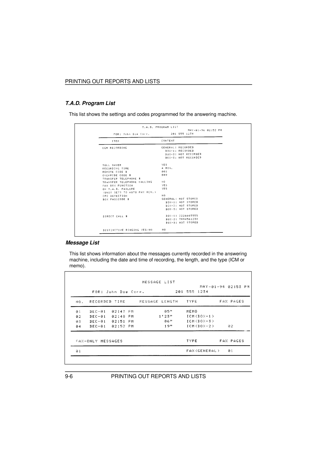 Sharp FO-1850, FO-1650 operation manual D. Program List, Message List 