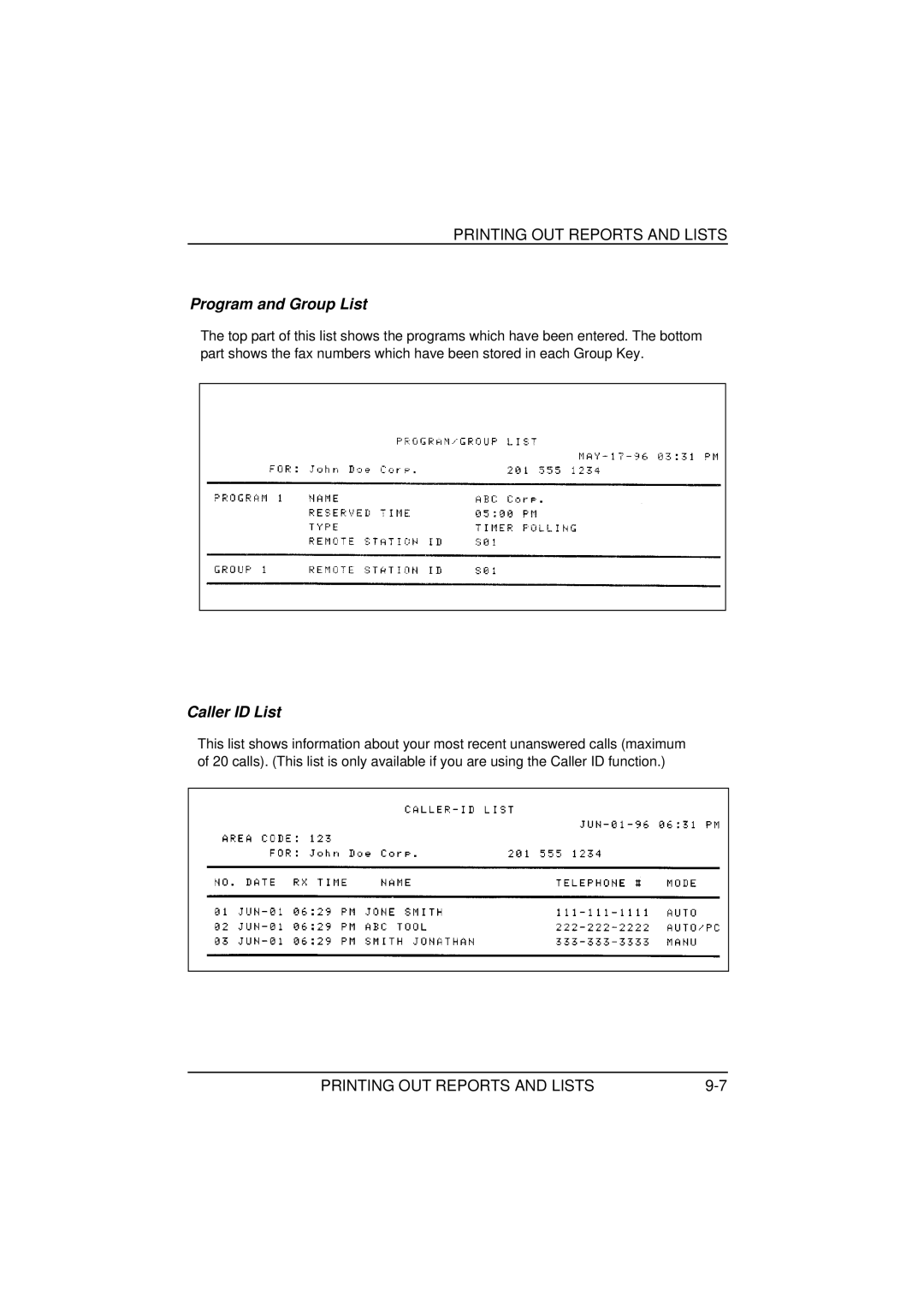 Sharp FO-1650, FO-1850 operation manual Program and Group List, Caller ID List 