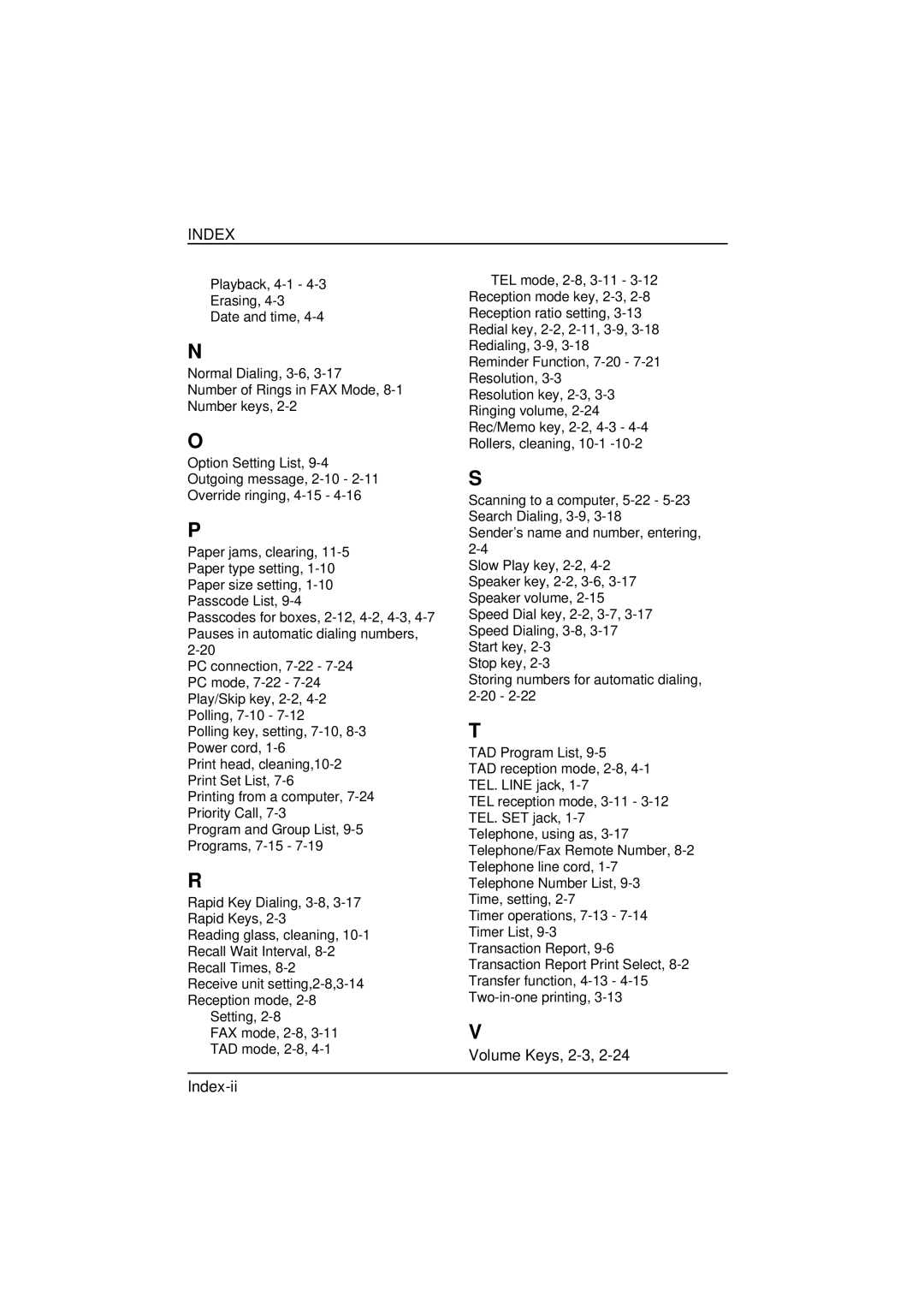 Sharp FO-1650, FO-1850 operation manual Index 