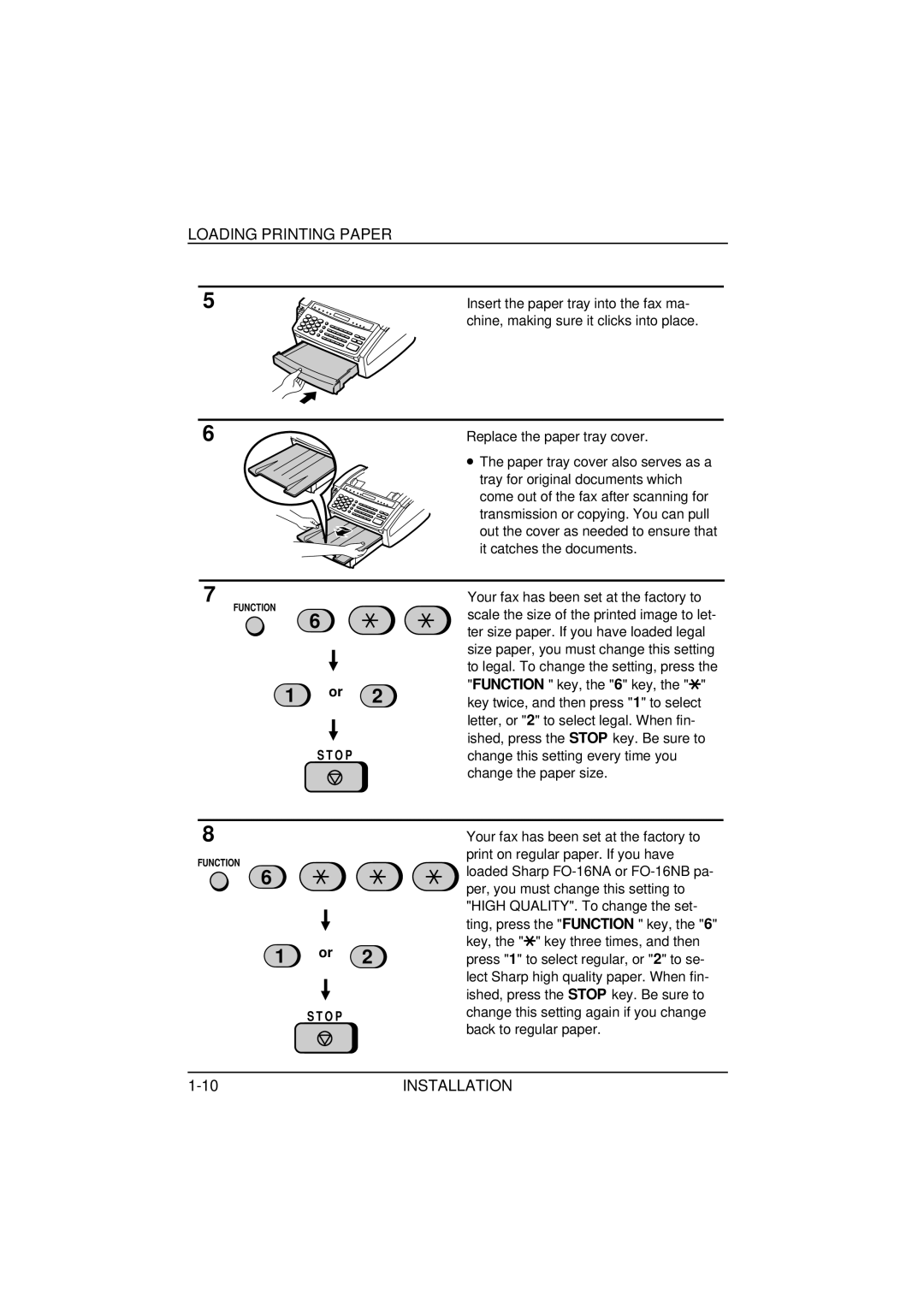 Sharp FO-1850, FO-1650 operation manual Loading Printing Paper 