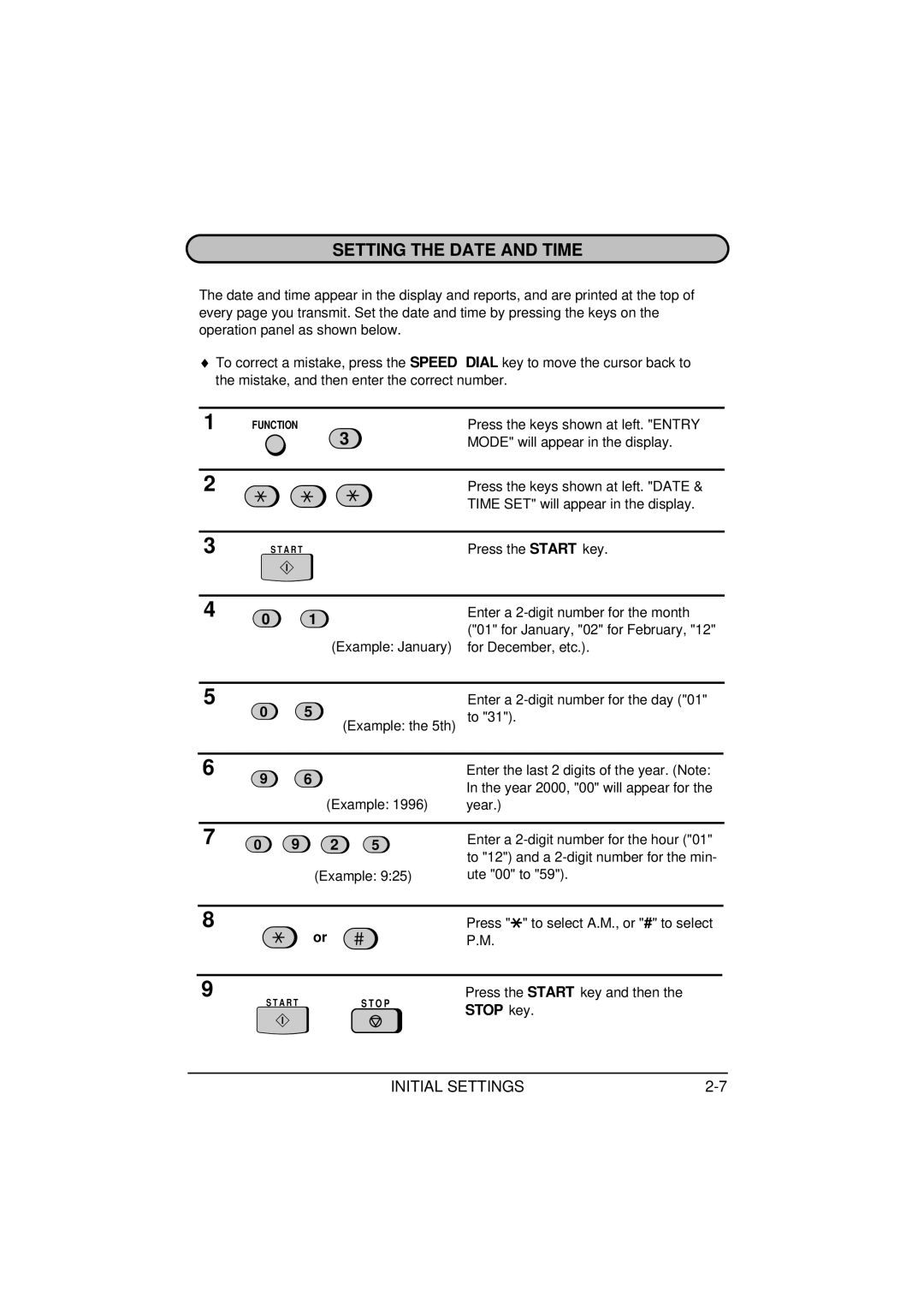 Sharp FO-1650, FO-1850 operation manual Setting the Date and Time 