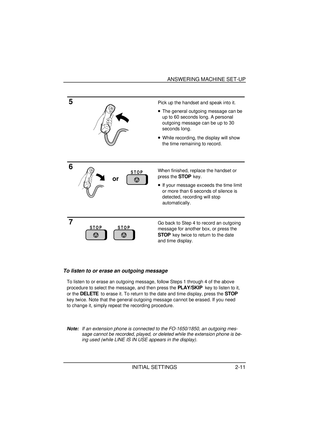 Sharp FO-1650, FO-1850 operation manual To listen to or erase an outgoing message 