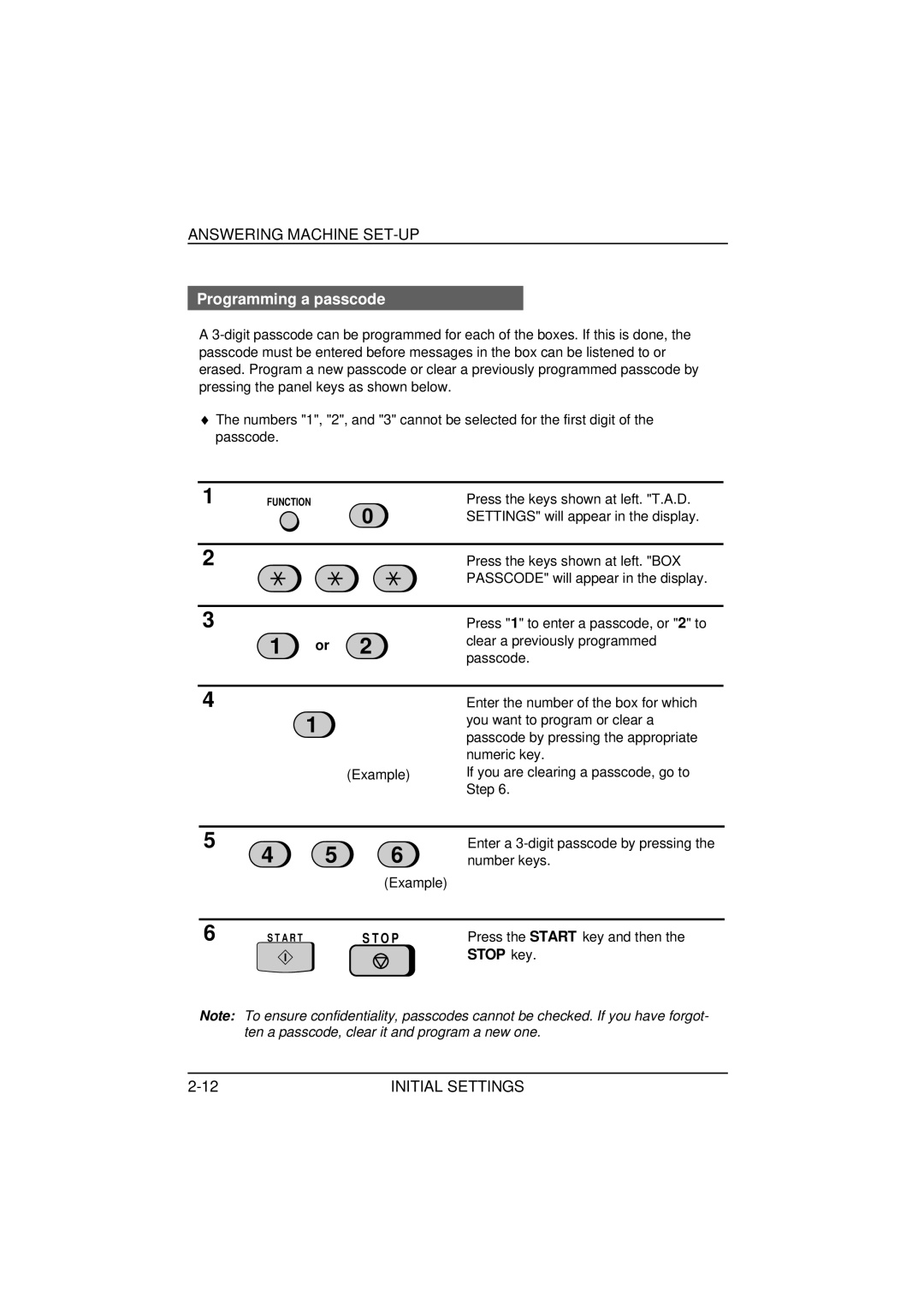 Sharp FO-1850, FO-1650 operation manual Programming a passcode, Press the keys shown at left. T.A.D 